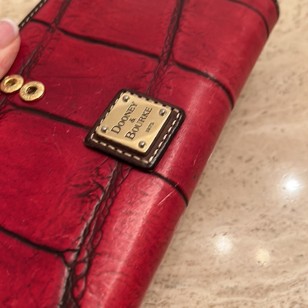 Dooney & Bourke Red Croc-Embossed Leather Wallet with Brown Trim - Picture 11 of 11